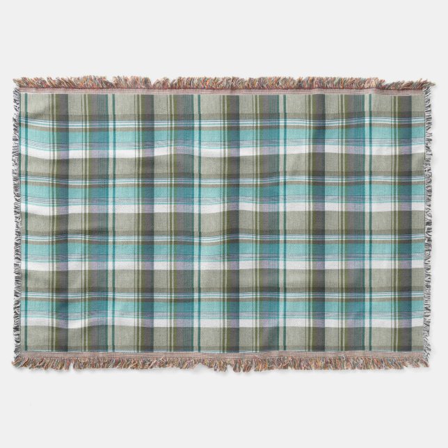 Blue Green Tartan Plaid Pattern Throw Blanket (Front)