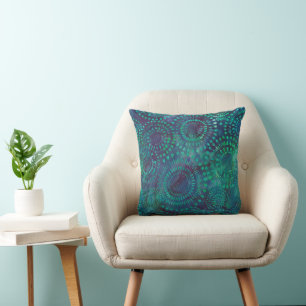 Blue Green Teal Bohemian Batik Pattern Design Cushion