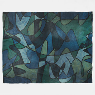 Blue Green Teal Digital Stained Glass Abstract Art Fleece Blanket