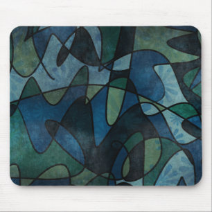 Blue Green Teal Digital Stained Glass Abstract Art Mouse Pad