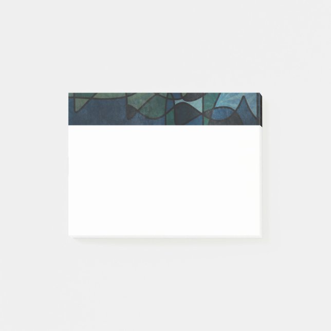 Blue Green Teal Digital Stained Glass Abstract Art Post-it Notes (Front)