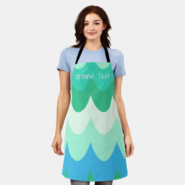 Blue, Green & Teal Geometric Sea Waves Apron (Worn)