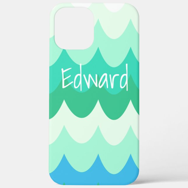 Blue, Green & Teal Geometric Sea Waves  Case-Mate iPhone Case (Back)