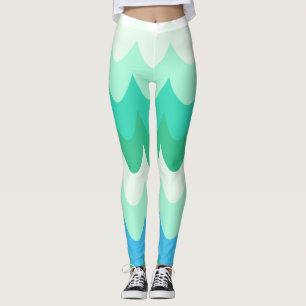 Blue, Green & Teal Geometric Sea Waves Leggings