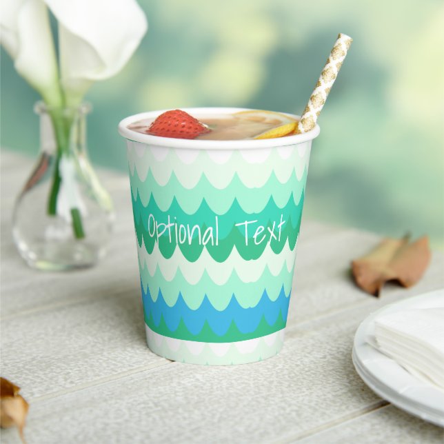 Blue, Green & Teal Geometric Sea Waves  Paper Cups (Insitu)