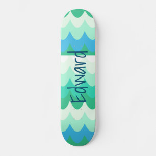 Blue, Green & Teal Geometric Sea Waves Skateboard