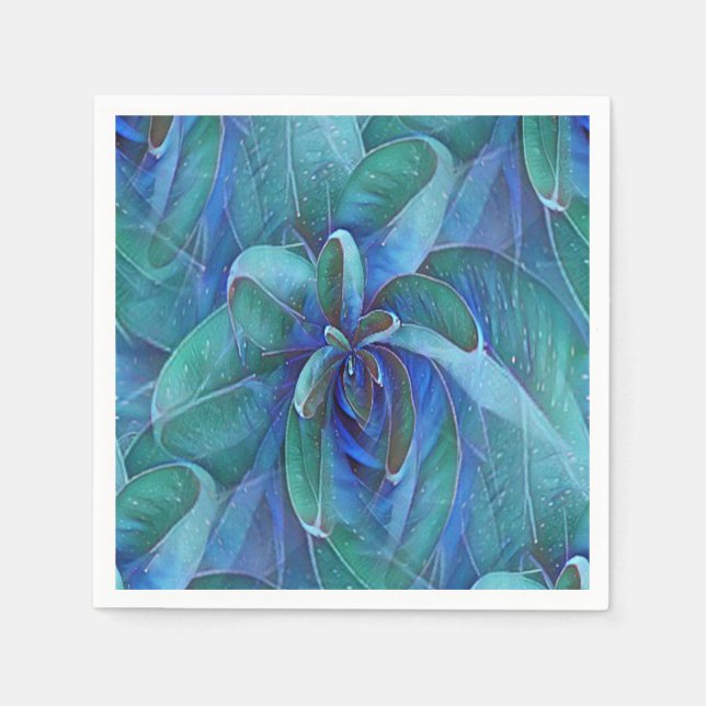 Blue Green Teal Succulent Aloe Rosette Decoupage Napkin (Front)