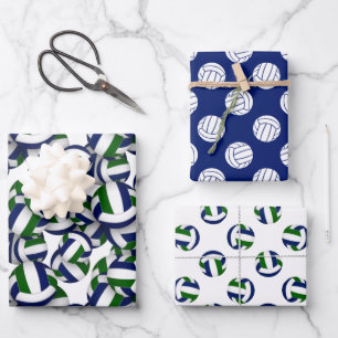 blue green team colours coordinating volleyball wrapping paper sheet