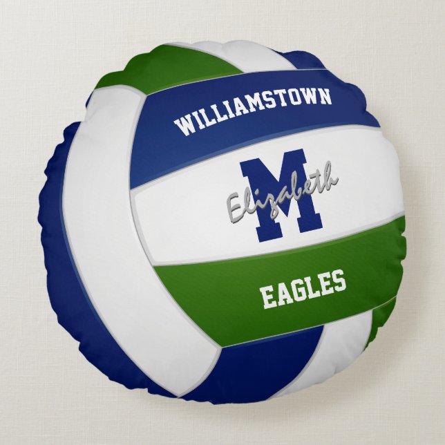 blue green team colours volleyball sports room round cushion (Front)