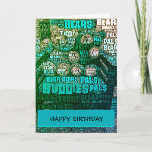 Blue & Green Teddy Bear Embedded Word Cloud Card