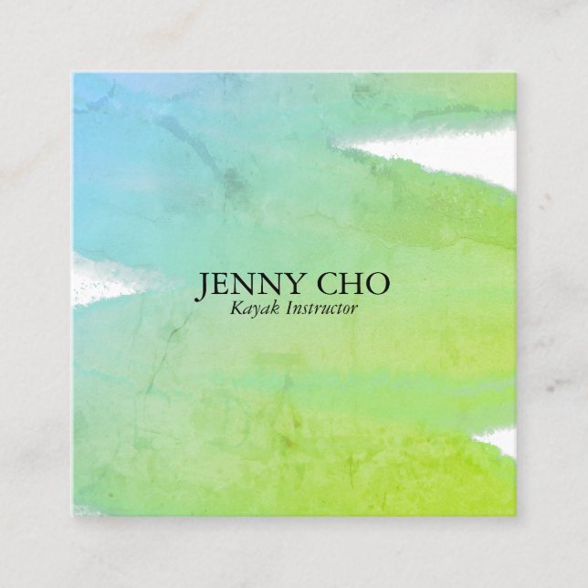 Blue Green texture inky paint stripe brush stroke Square Business Card (Front)