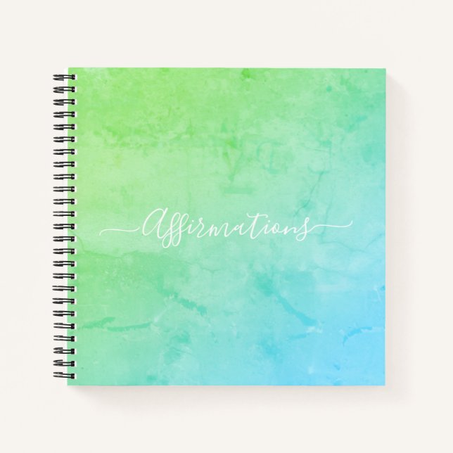 Blue Green Tie Dye White Typography Affirmations Notebook (Front)