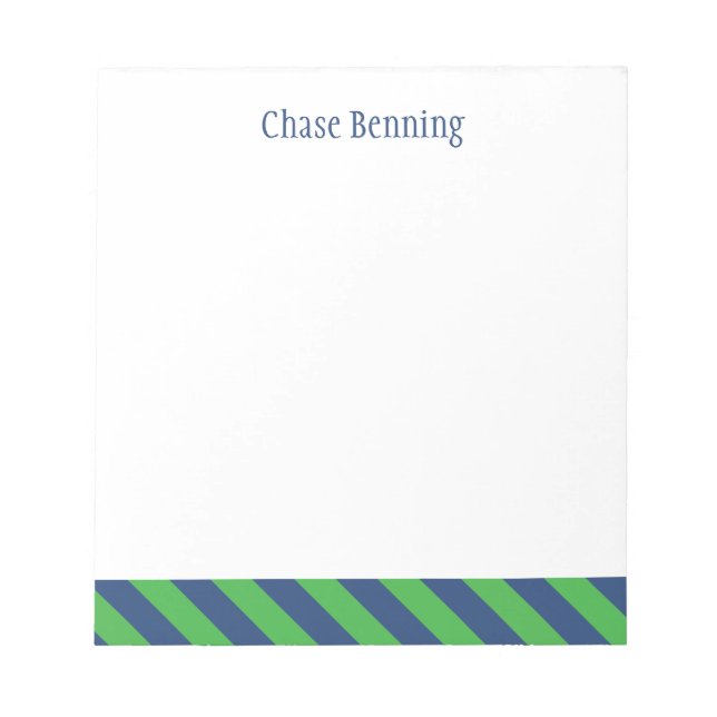 Blue & Green Tie Stripes Personalized Notepad (Front)