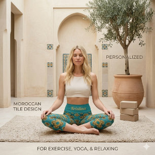 Blue Green Tile High Waisted Capris
