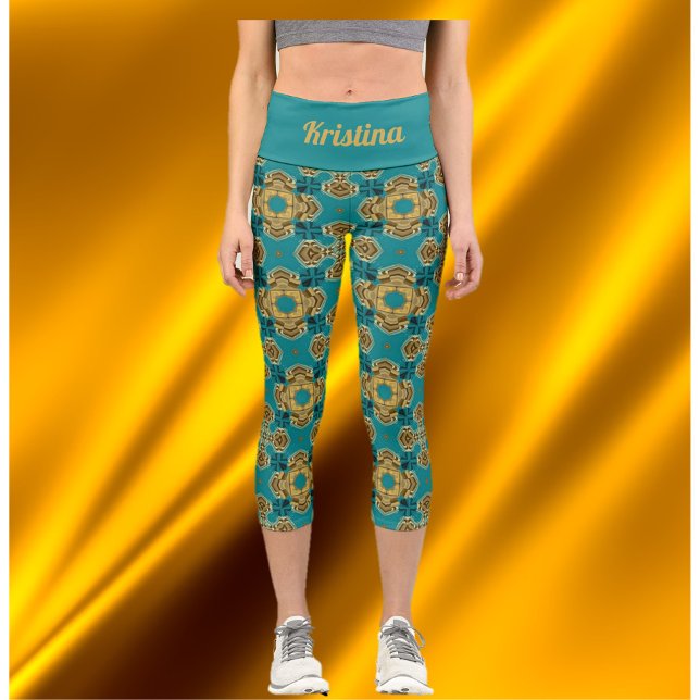 Blue Green Tile High Waisted Capris (Creator Uploaded)