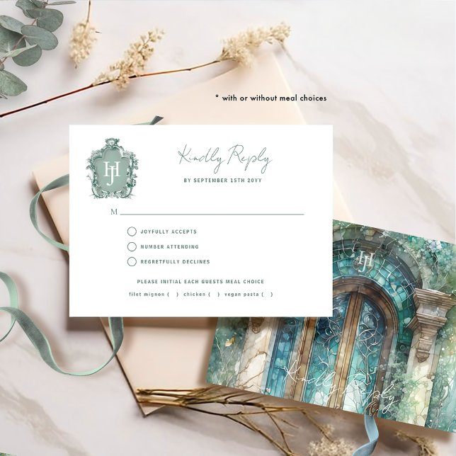 Blue Green Timeless Wedding With/without Meal RSVP Card (Creator Uploaded)