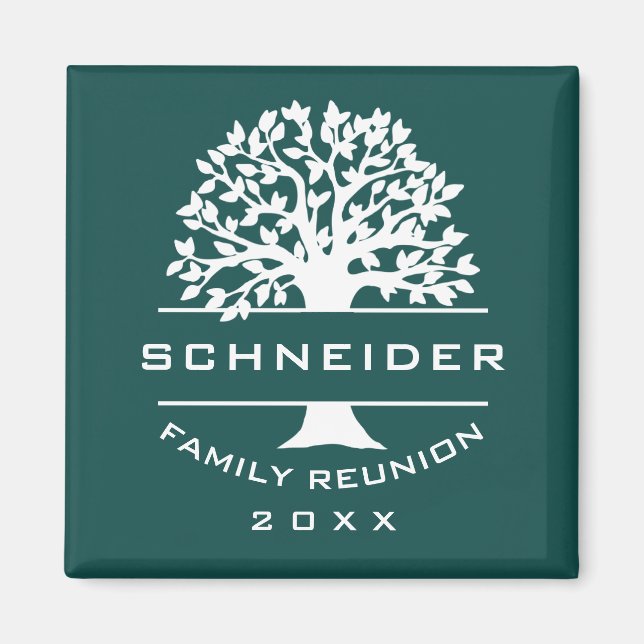 Blue Green Tree Family Reunion Keepsake Gift Magnet (Front)