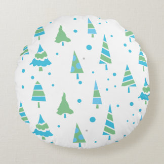 BLUE GREEN TREES Forest Woods Christmas Throw Round Cushion