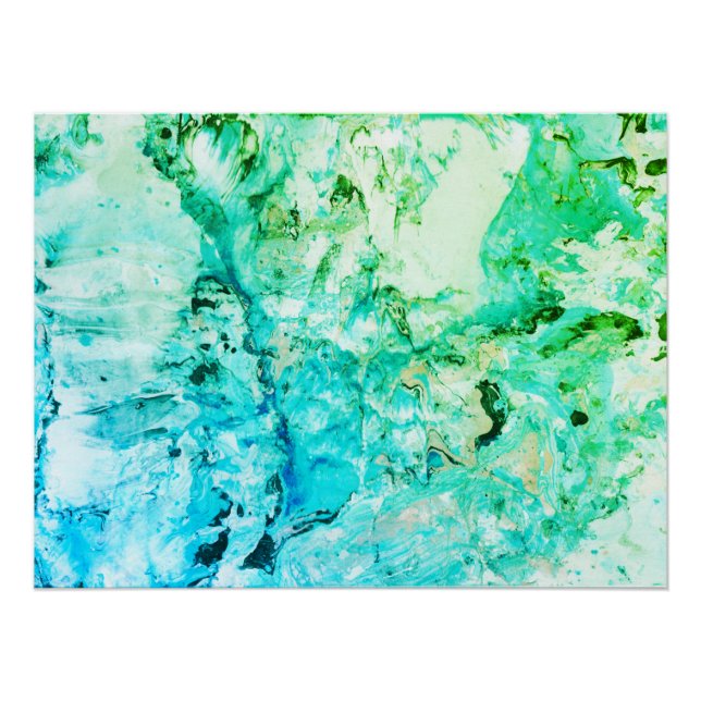 Blue Green Trendy Modern Abstract Art Poster (Front)