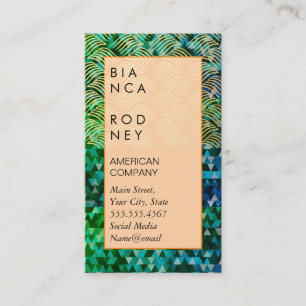 Blue Green Triangles and Gold Weave Business Card
