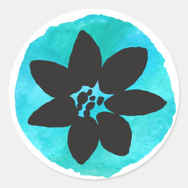 Blue Green Tropical Flower Classic Round Sticker (Front)
