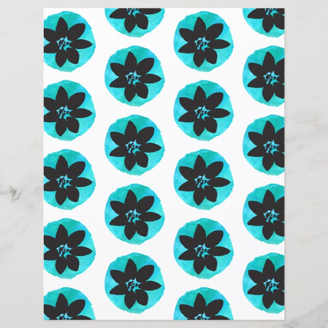 Blue Green Tropical Flower Pattern Scrapbook Paper (Front)