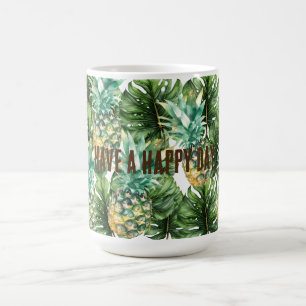 Blue Green Tropical Leaves Pineapples Coffee Mug