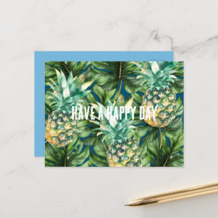 Blue Green Tropical Leaves Pineapples Postcard