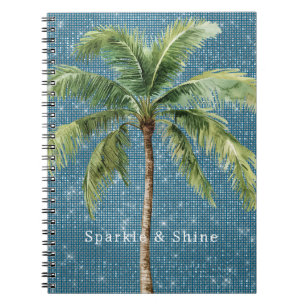 Blue Green Tropical Palm Tree Sparkle  Notebook