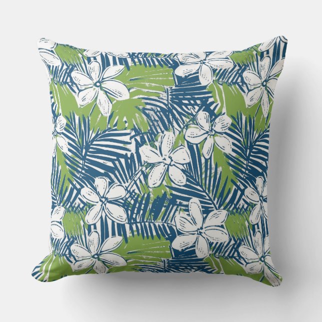 Blue & Green Tropical Throw Pillow (Front)