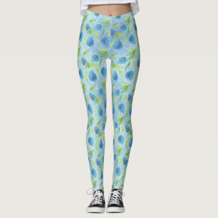 Blue & Green Tulips Leggings