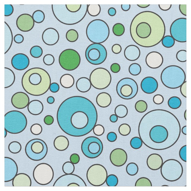 Blue Green Turquoise Bubbles Spot Pattern Print Fabric (Close Up)