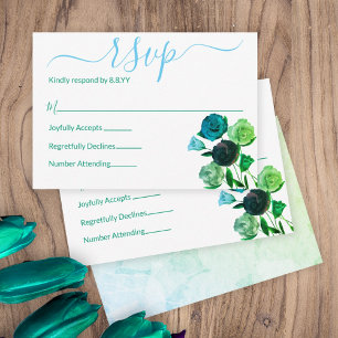 Blue, Green, Turquoise Roses RSVP Enclosure Advice Card