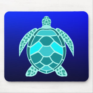 Blue green turquoise teal turtle on navy mouse pad