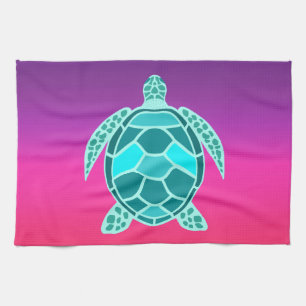 Blue green turquoise teal turtle tea towel
