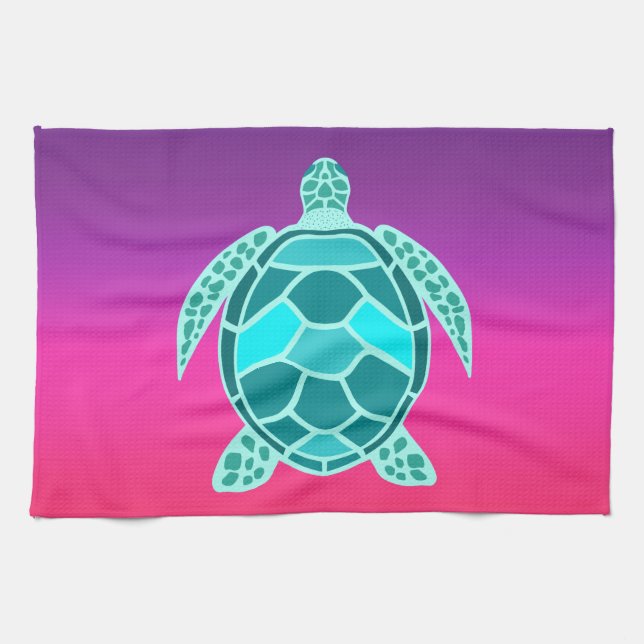Blue green turquoise teal turtle tea towel (Horizontal)