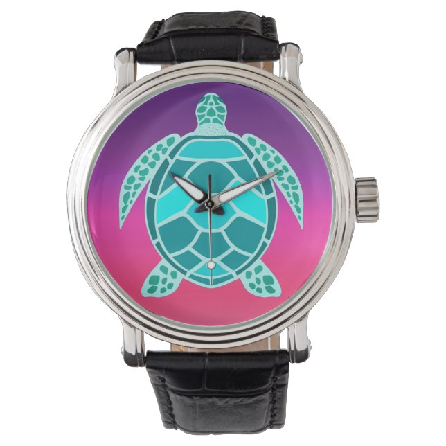 Blue green turquoise teal turtle watch (Front)