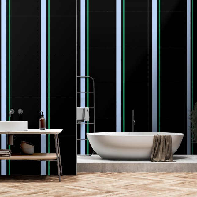 Blue Green  Vertical Stripe Black   Wallpaper (Bathroom)