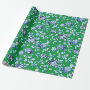 Blue Green Vintage Christmas Floral Toile Wrapping Paper