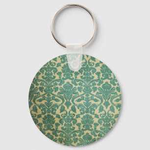 Blue green vintage damask key ring