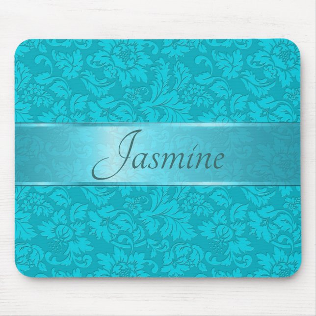 Blue-Green  Vintage Floral Damasks Mouse Pad (Front)