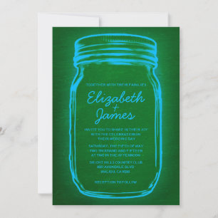 Blue & Green Vintage Mason Jar Wedding Invitations