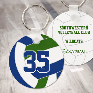 Blue green volleyball team colours personalised key ring