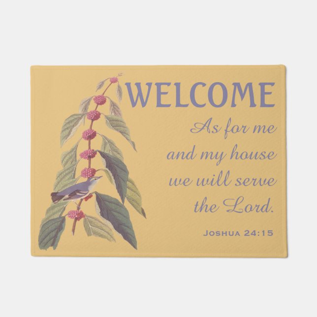 Blue Green Warbler Bird and Verse Doormat (Front)