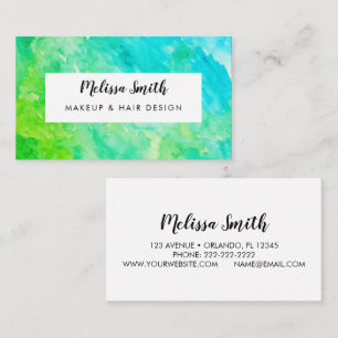 Blue Green Watercolor Abstract Makeup Artist Business Card