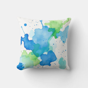 Blue Green Watercolor Abstract Pattern Cushion