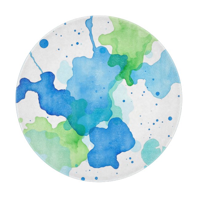 Blue Green Watercolor Abstract Pattern Cutting Board (Front)