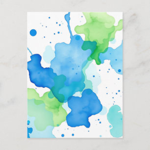 Blue Green Watercolor Abstract Pattern Postcard