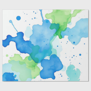 Blue Green Watercolor Abstract Pattern Wrapping Paper