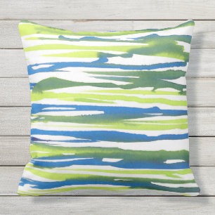 Blue Green Watercolor Abstract Stripes Pillow